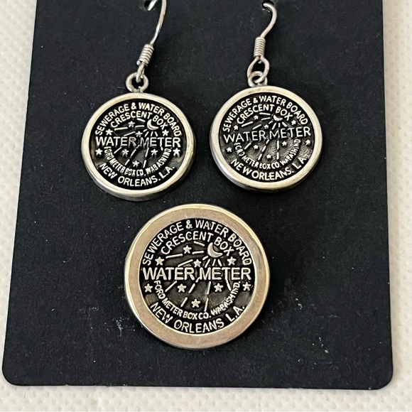 New Orleans Water Meter 925 Sterling Silver Earrings & Pendant Set Vintage - Picture 4 of 7